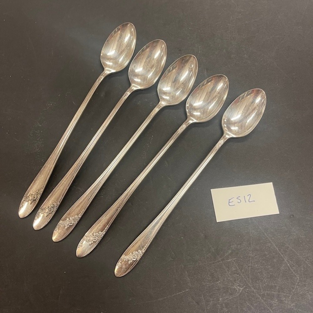 5 Vtg IcedTea Spoons Floral Ornate Tudor Plate Oneida Community Queen‎ Bess ES12